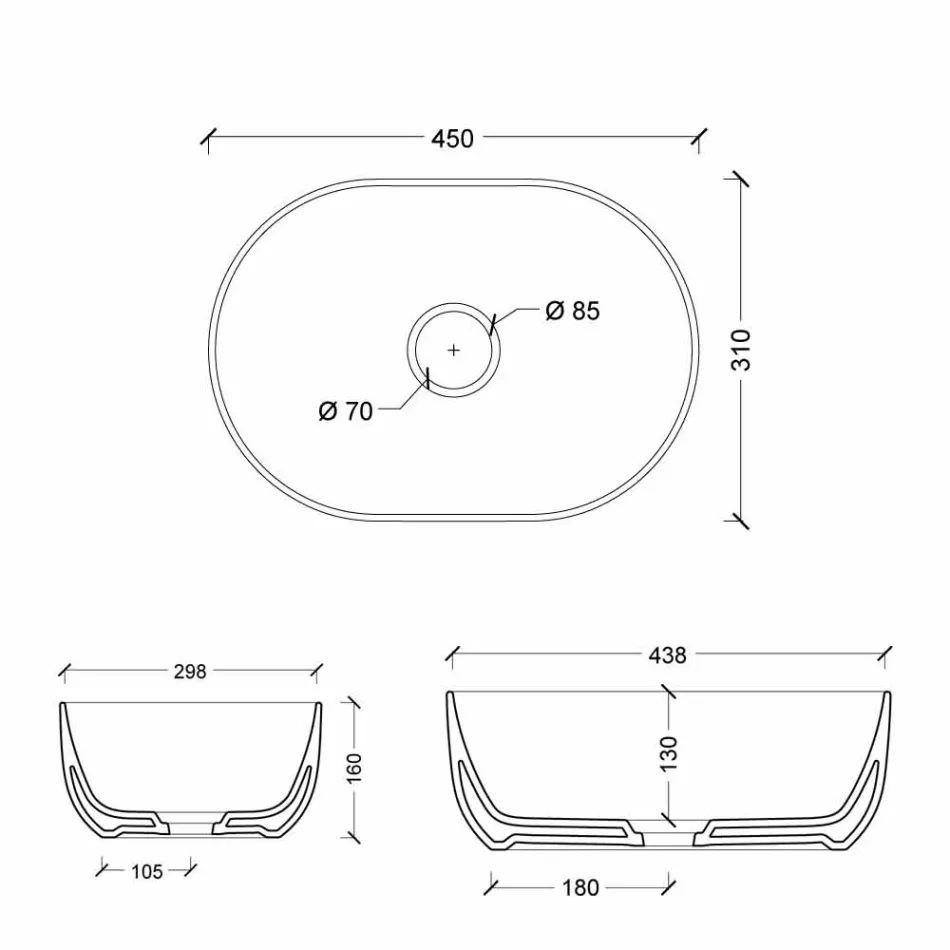 Lavabo sobre encimera de cerámica 45x32cm hecho en Italy Star, diseño moderno viadurini