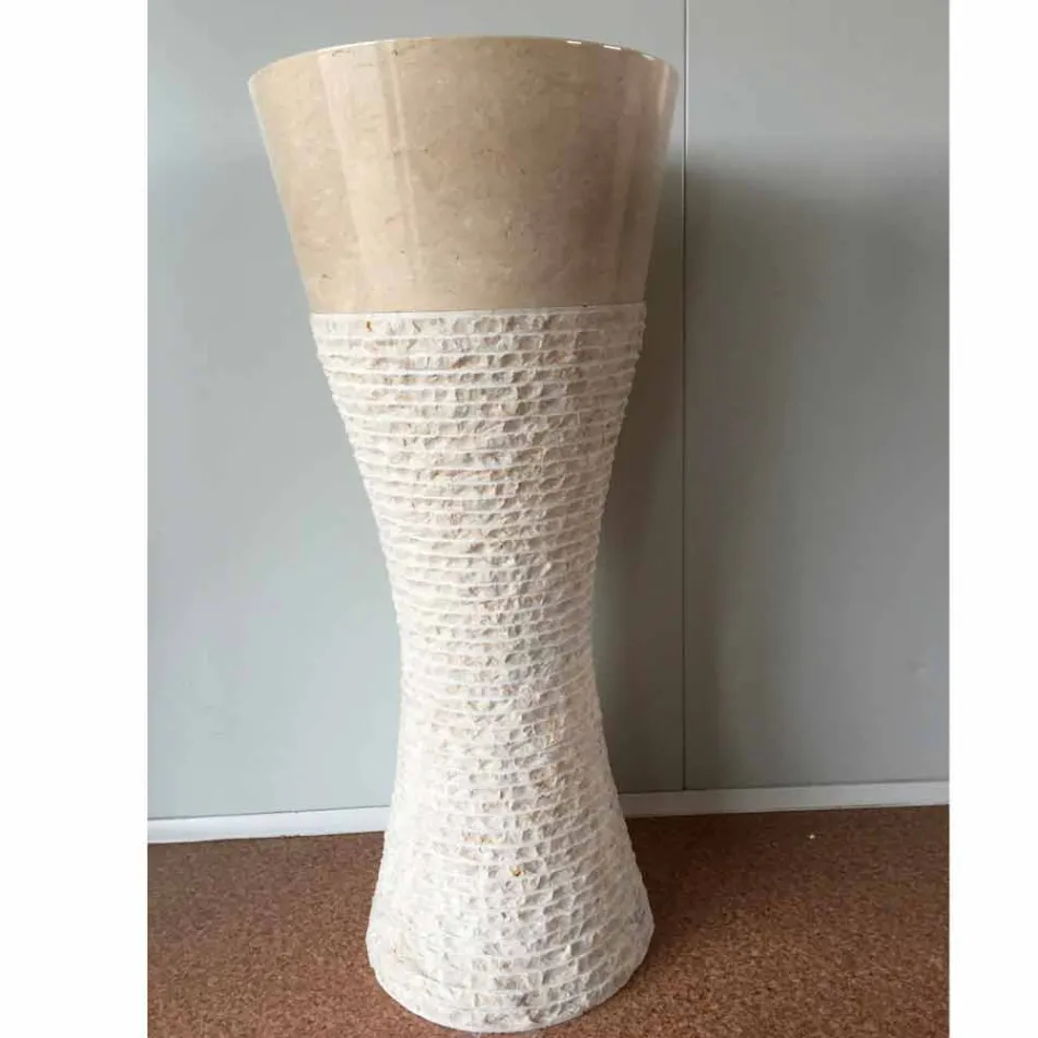 Lavabo columna blanca en piedra natural Iris, pieza única. viadurini