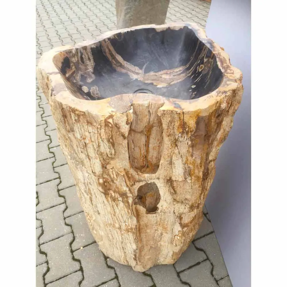 Lavabo de pedestal de diseño en piedra natural Ley, hecho a mano viadurini