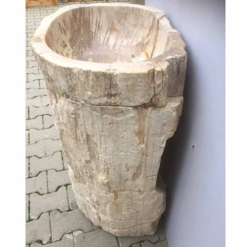 Lavabo de pedestal de diseño en piedra natural Ley, hecho a mano viadurini