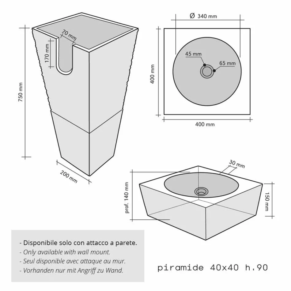 Columna Lavabo Pirámide Piedra Natural Beige Nias viadurini