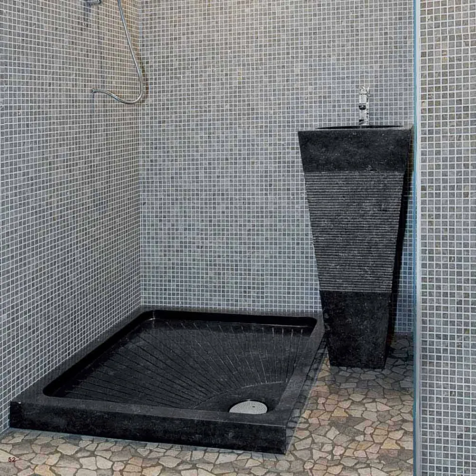 Columna Lavabo Pirámide Piedra Natural Negro Nias viadurini