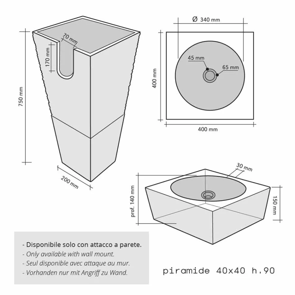 Columna Lavabo Pirámide Piedra Natural Negro Nias viadurini
