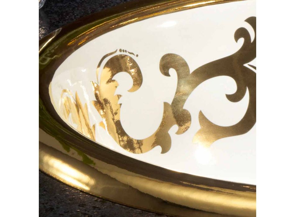 Lavabo empotrado decorado en arcilla fuego y oro hecho en Italia, Otis viadurini