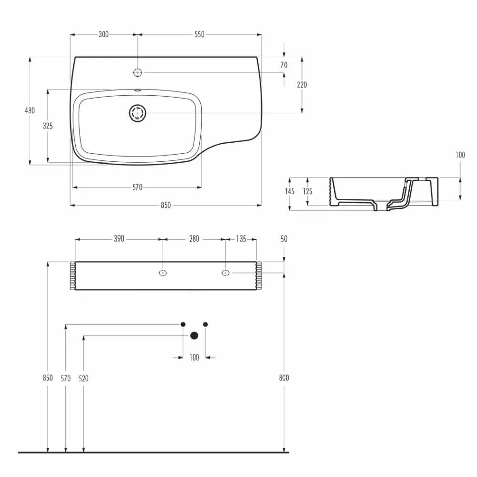 Moderno lavabo suspendido de cerámica hecho en Italia, Hamlet viadurini