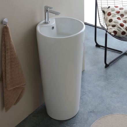 Lavabo moderno redondo de cerámica blanca independiente - Papavero viadurini