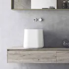 Lavabo sobre encimera cuadrado de diseño moderno en resina blanca - Tulyp viadurini