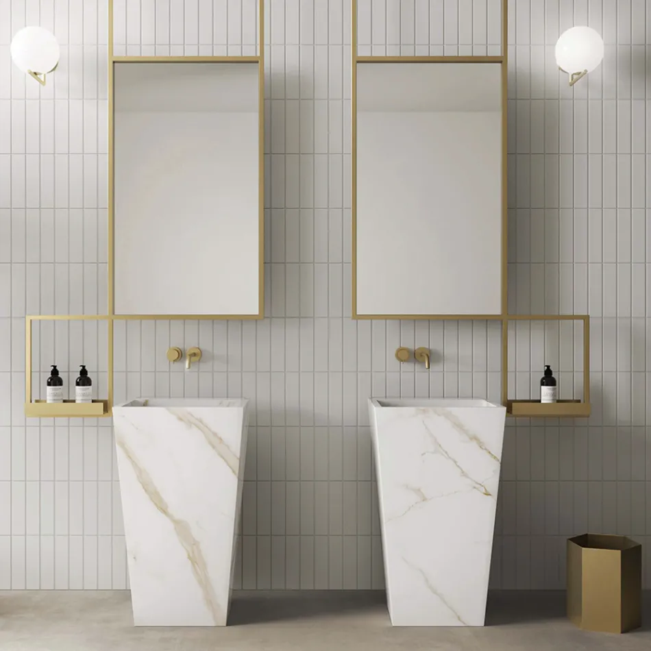 Lavabo de baño de columna en gres porcelánico Made in Italy - Baia viadurini