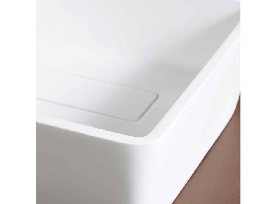 Lavabo de baño sobre encimera de superficie sólida blanco con desagüe oculto - Sider viadurini