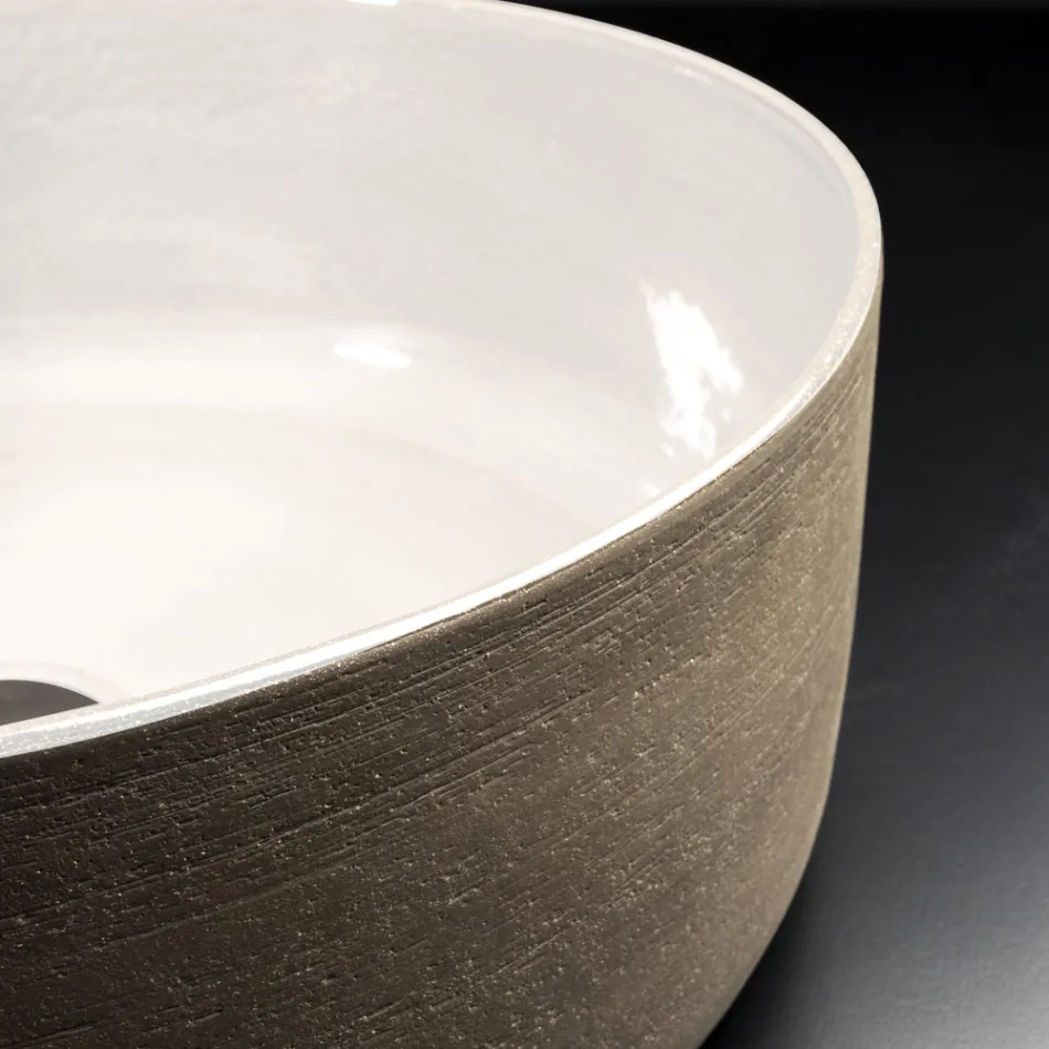 Lavabo de baño de diseño blanco en arcilla refractaria Made in Italy - Tatiana viadurini