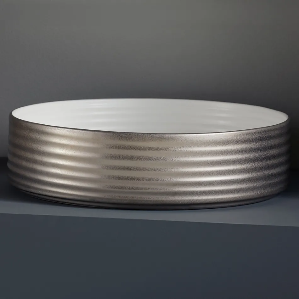 Lavabo de baño en gres porcelánico torneado a mano Made in Italy - Dardos viadurini