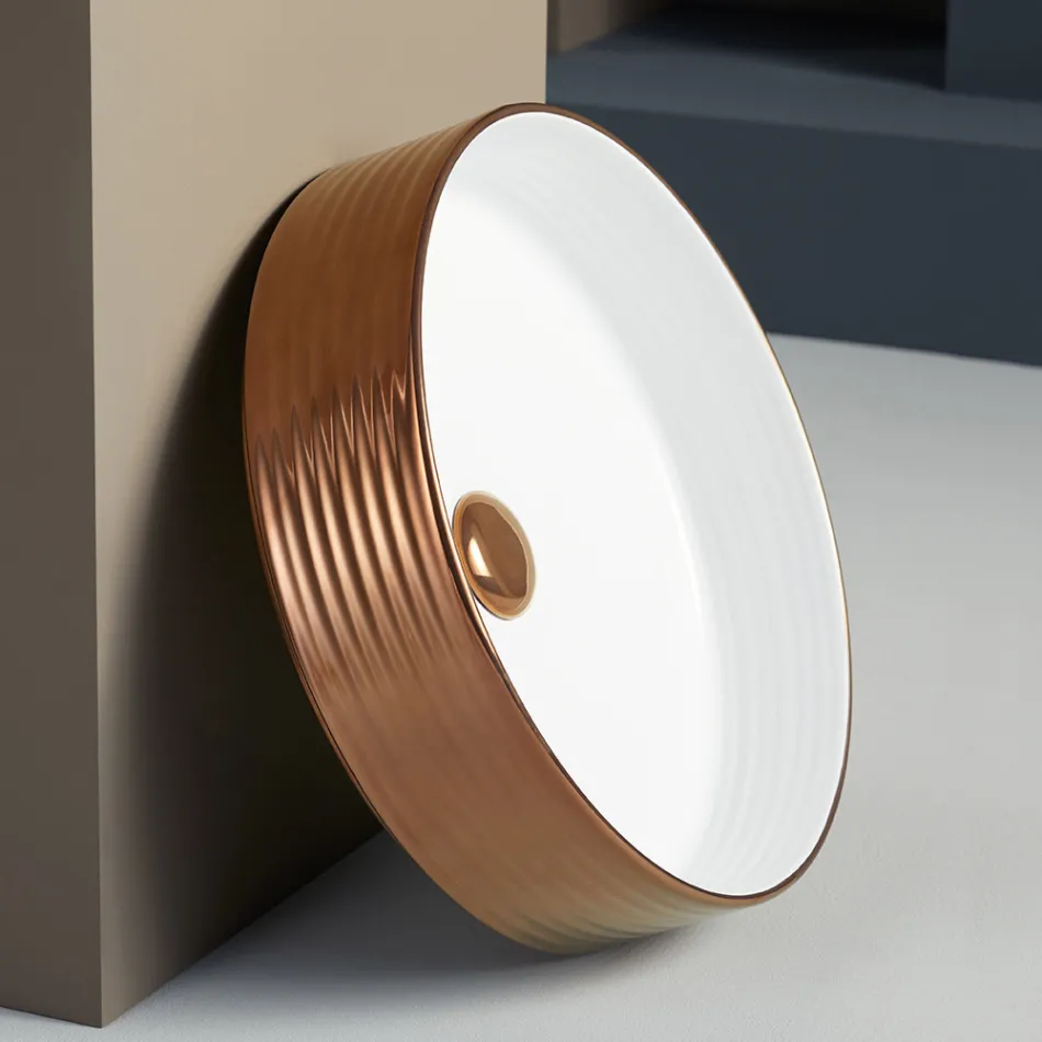 Lavabo de baño en gres porcelánico torneado a mano Made in Italy - Dardos viadurini