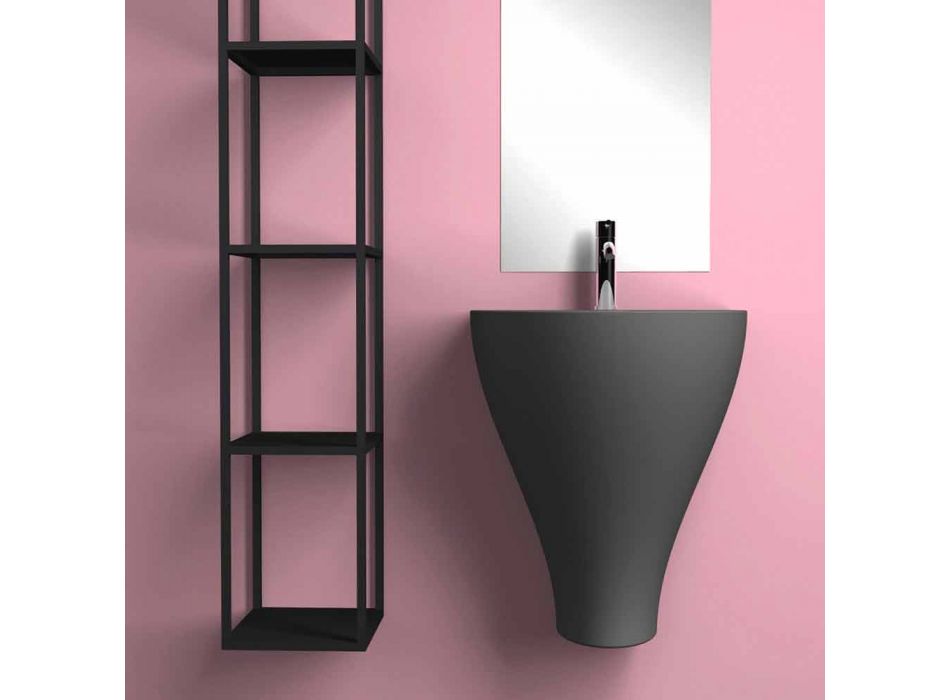 Fregadero de pared cerámico moderno para baño hecho en Italia, Fiorello viadurini