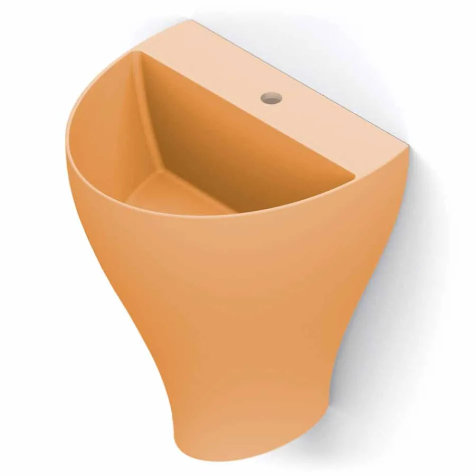 Fregadero de pared cerámico moderno para baño hecho en Italia, Fiorello viadurini