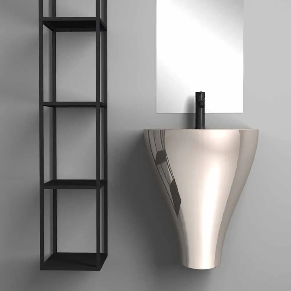 Fregadero de pared cerámico moderno para baño hecho en Italia, Fiorello viadurini