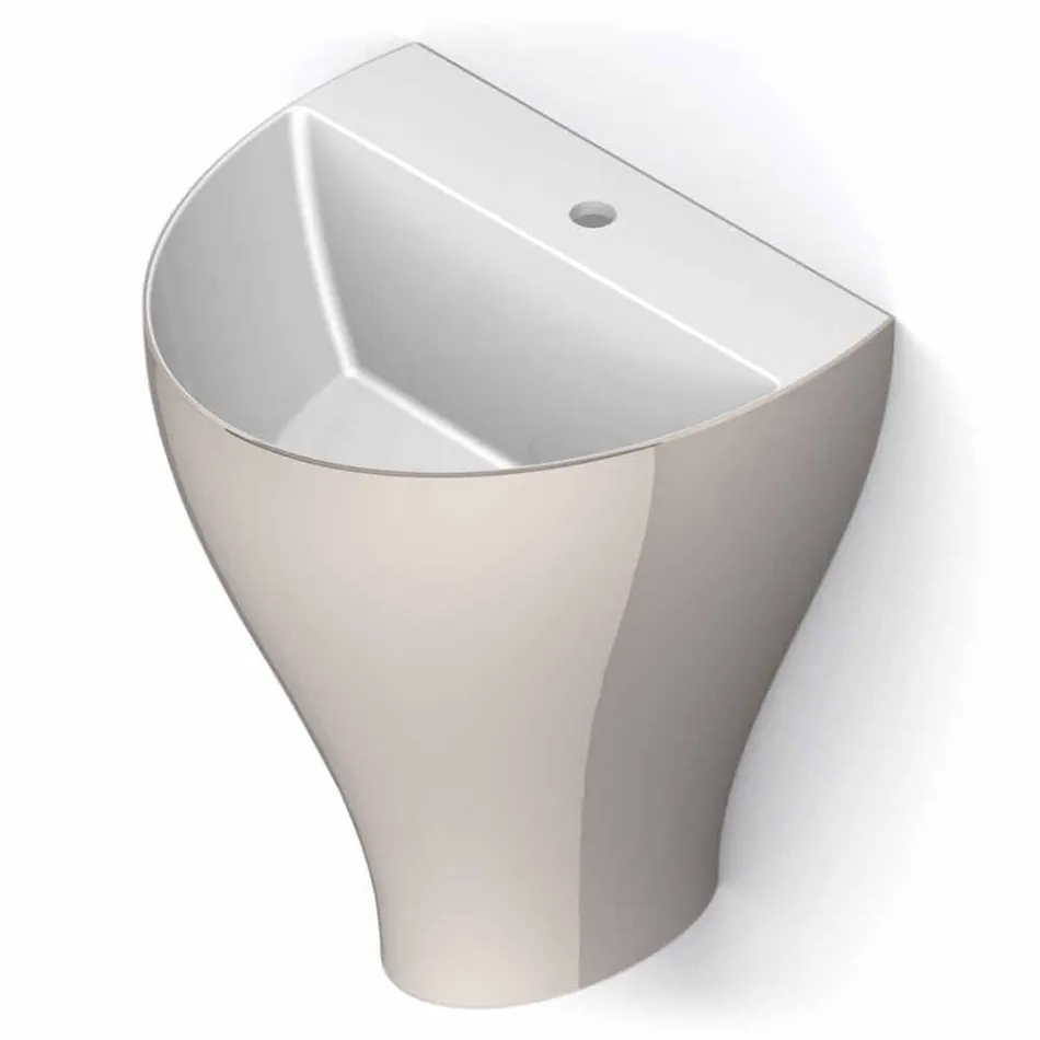 Fregadero de pared cerámico moderno para baño hecho en Italia, Fiorello viadurini