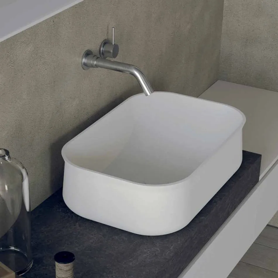 Lavabo de baño blanco rectangular con encimera de diseño moderno - Tulyp2 viadurini