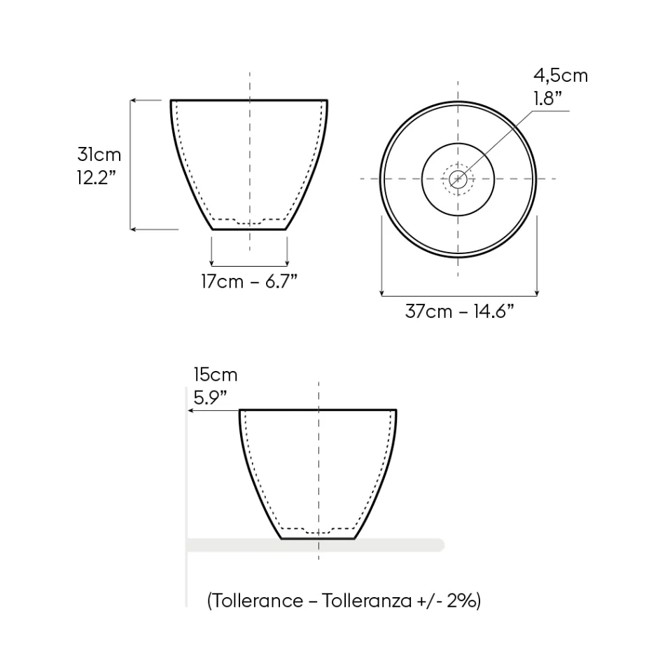 Fregadero cónico de encimera de arcilla refractaria torneada a mano - Orbite viadurini