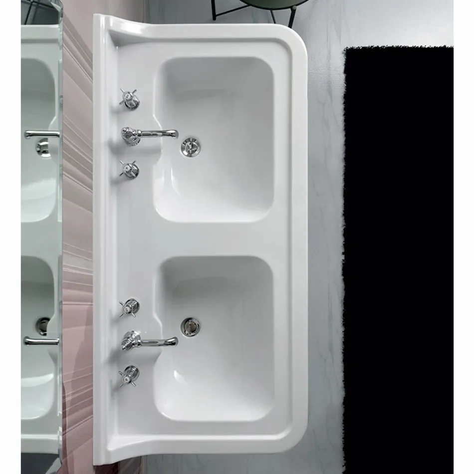 Lavabo tipo consola de columna en cerámica con doble lavabo Made in Italy - Wollie viadurini