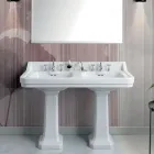 Lavabo tipo consola de columna en cerámica con doble lavabo Made in Italy - Wollie viadurini
