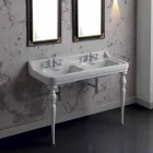 Lavabo clásico de cerámica de dos platos hecho en Italia, Swami viadurini