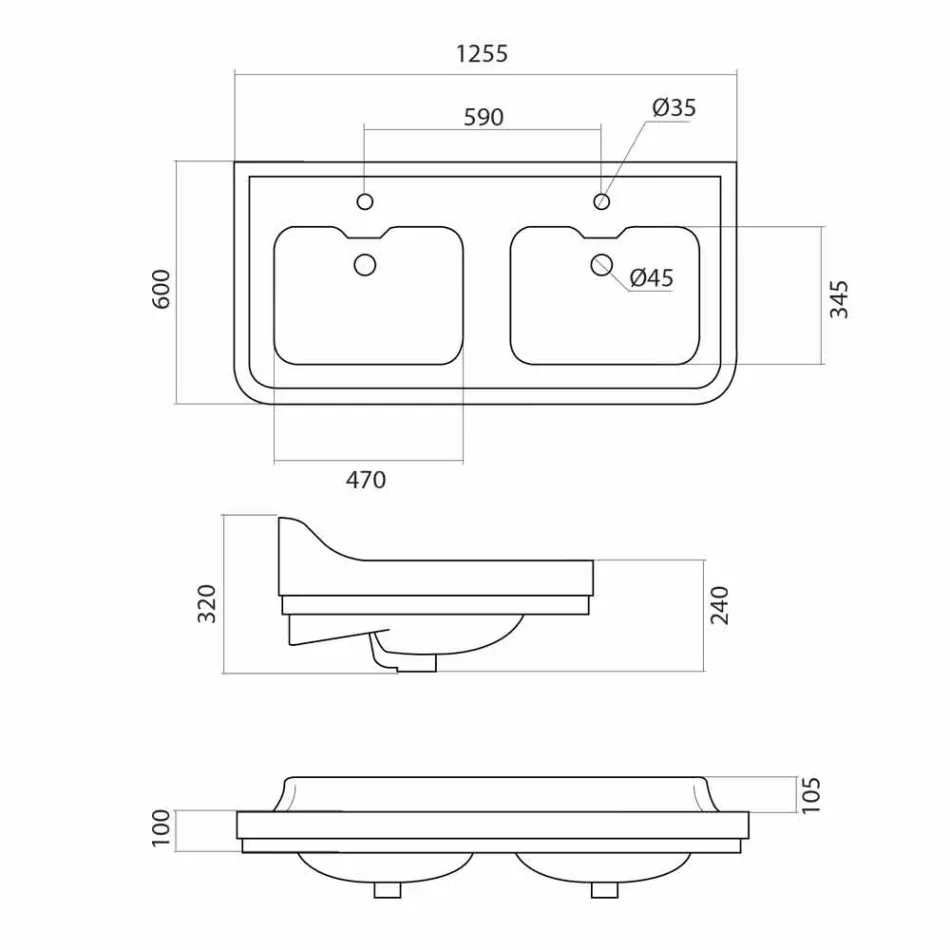 Lavabo clásico de cerámica de dos platos hecho en Italia, Swami viadurini