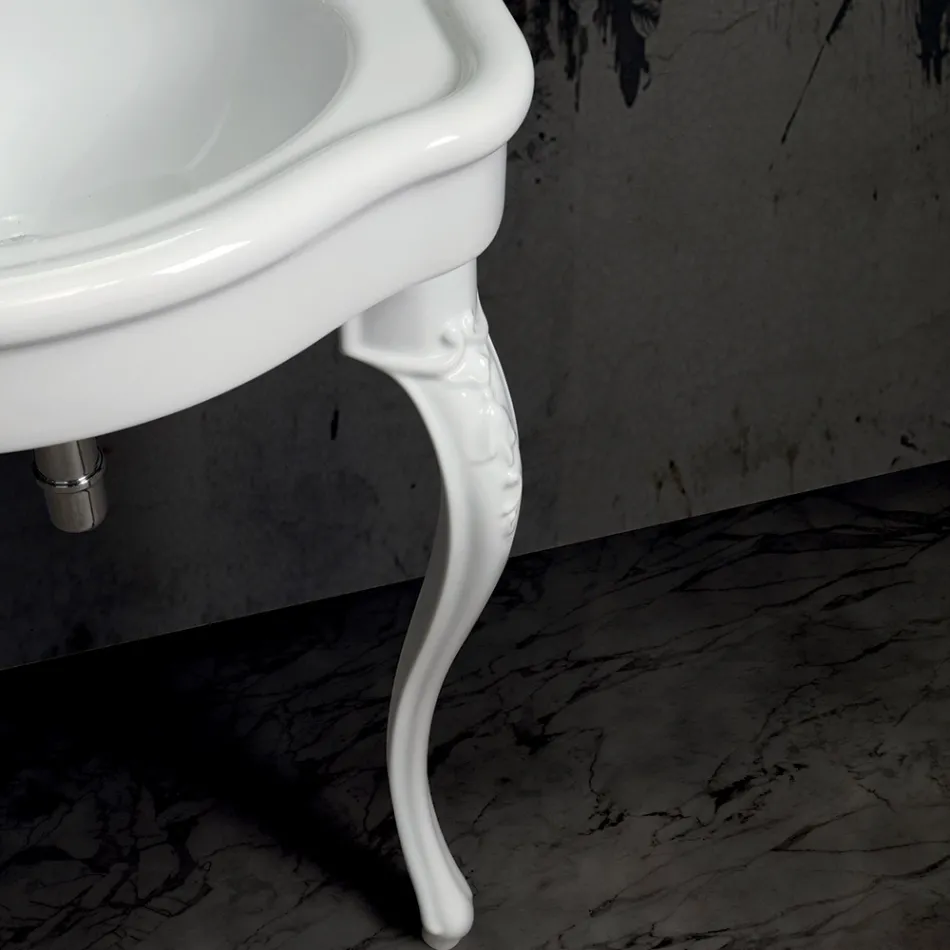 Lavabo consola clásico en cerámica blanca Made in Italy - Magda viadurini