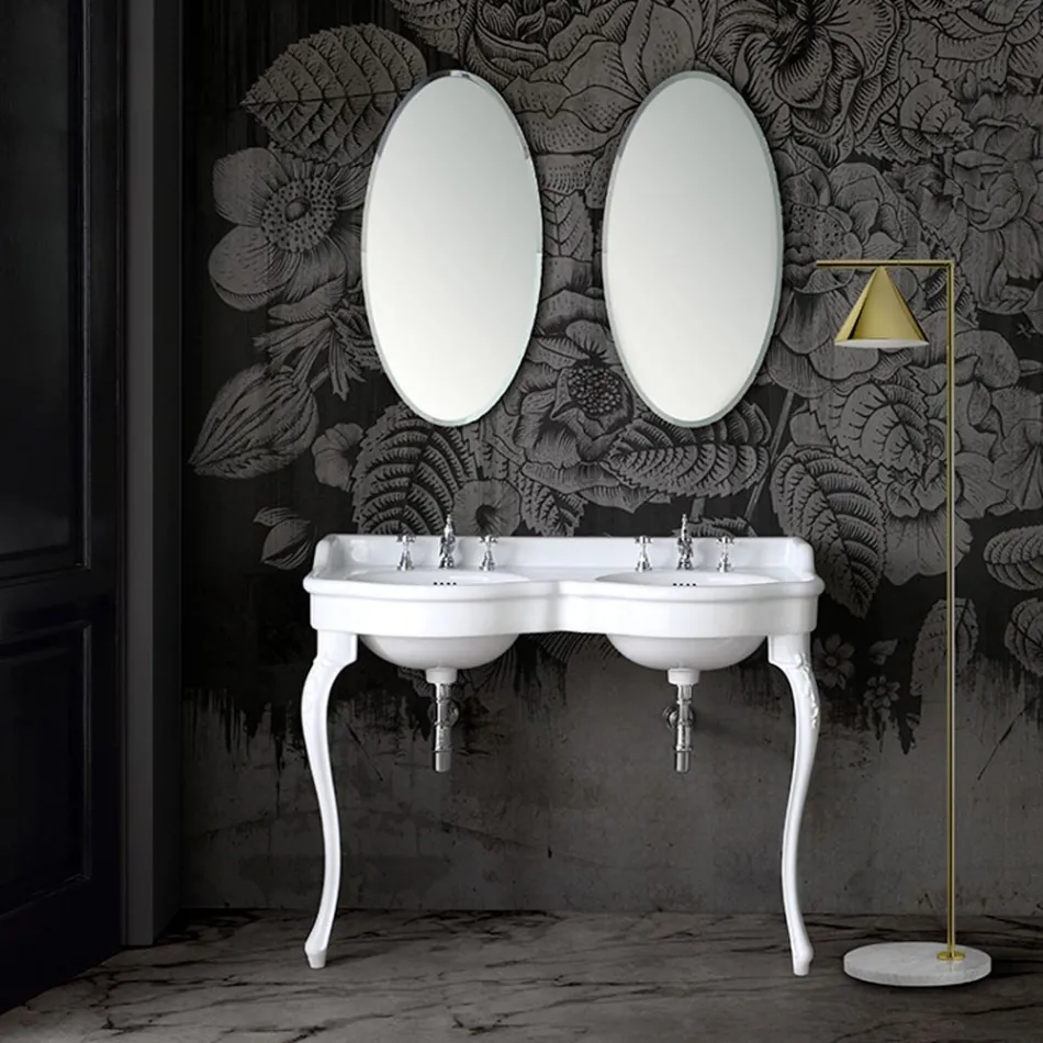 Lavabo consola clásico en cerámica blanca Made in Italy - Magda viadurini