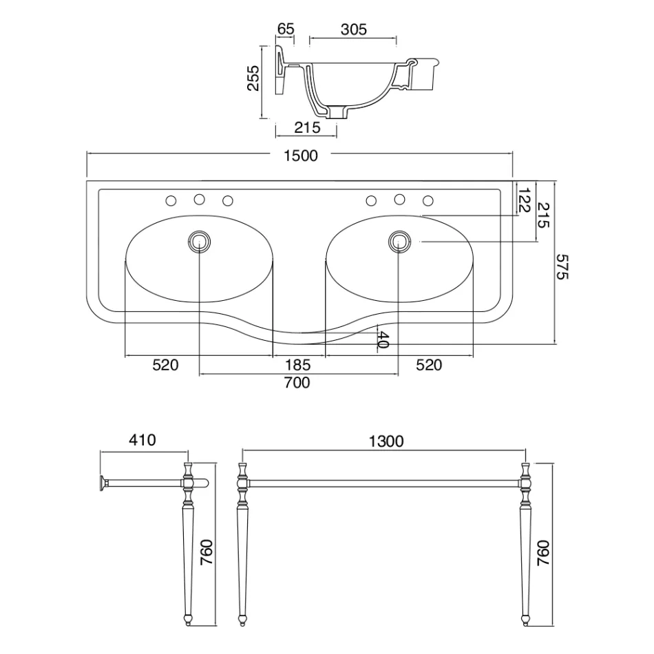 Lavabo consola con lavabo doble de cerámica, Made in Italy Vintage - Paulina viadurini