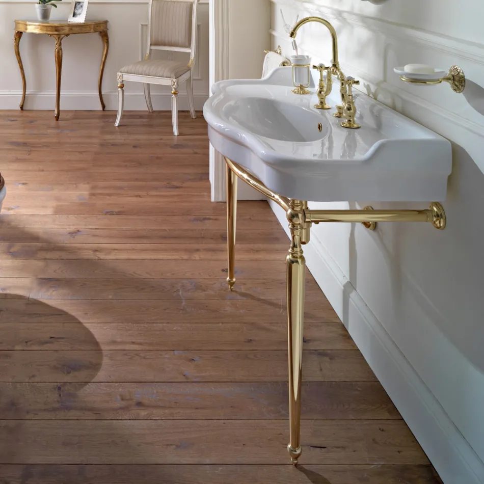 Lavabo consola con lavabo doble de cerámica, Made in Italy Vintage - Paulina viadurini