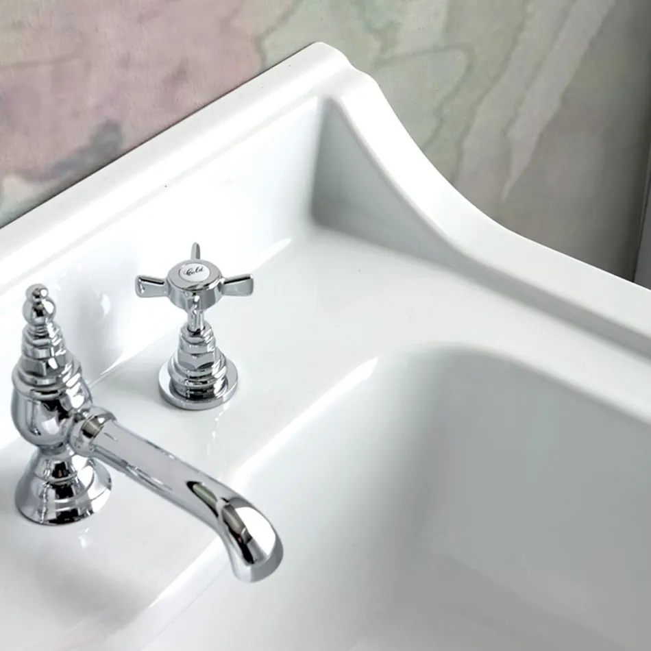 Lavabo consola en cerámica blanca con lavabo doble Made in Italy - Wollie viadurini