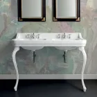 Lavabo consola en cerámica blanca con lavabo doble Made in Italy - Wollie viadurini