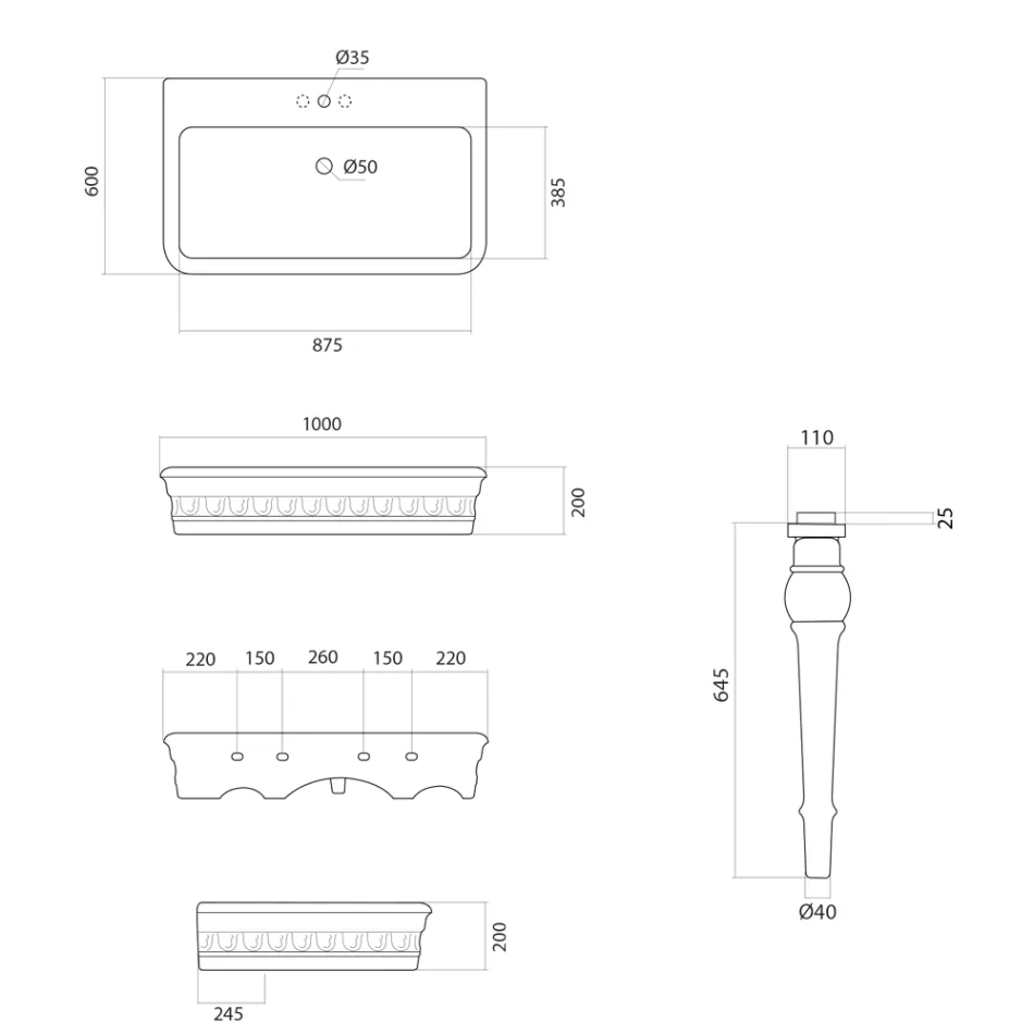 Lavabo consola en cerámica blanca Made in Italy Classic Design - Areta viadurini