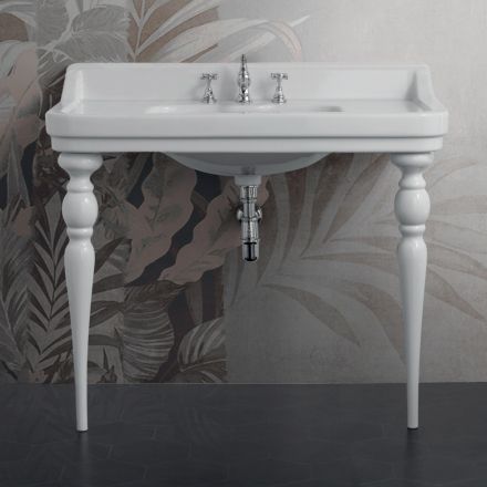 Consola de lavabo de cerámica blanca Made in Italy de estilo clásico - Wollie viadurini