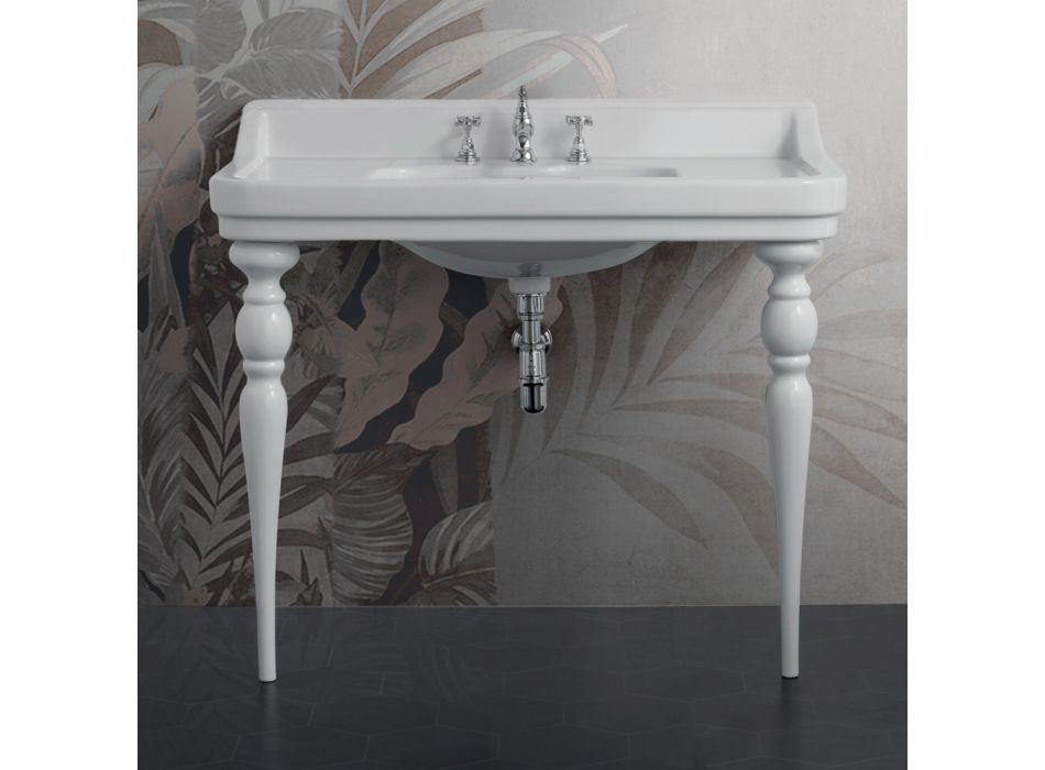 Consola de lavabo de cerámica blanca Made in Italy de estilo clásico - Wollie viadurini