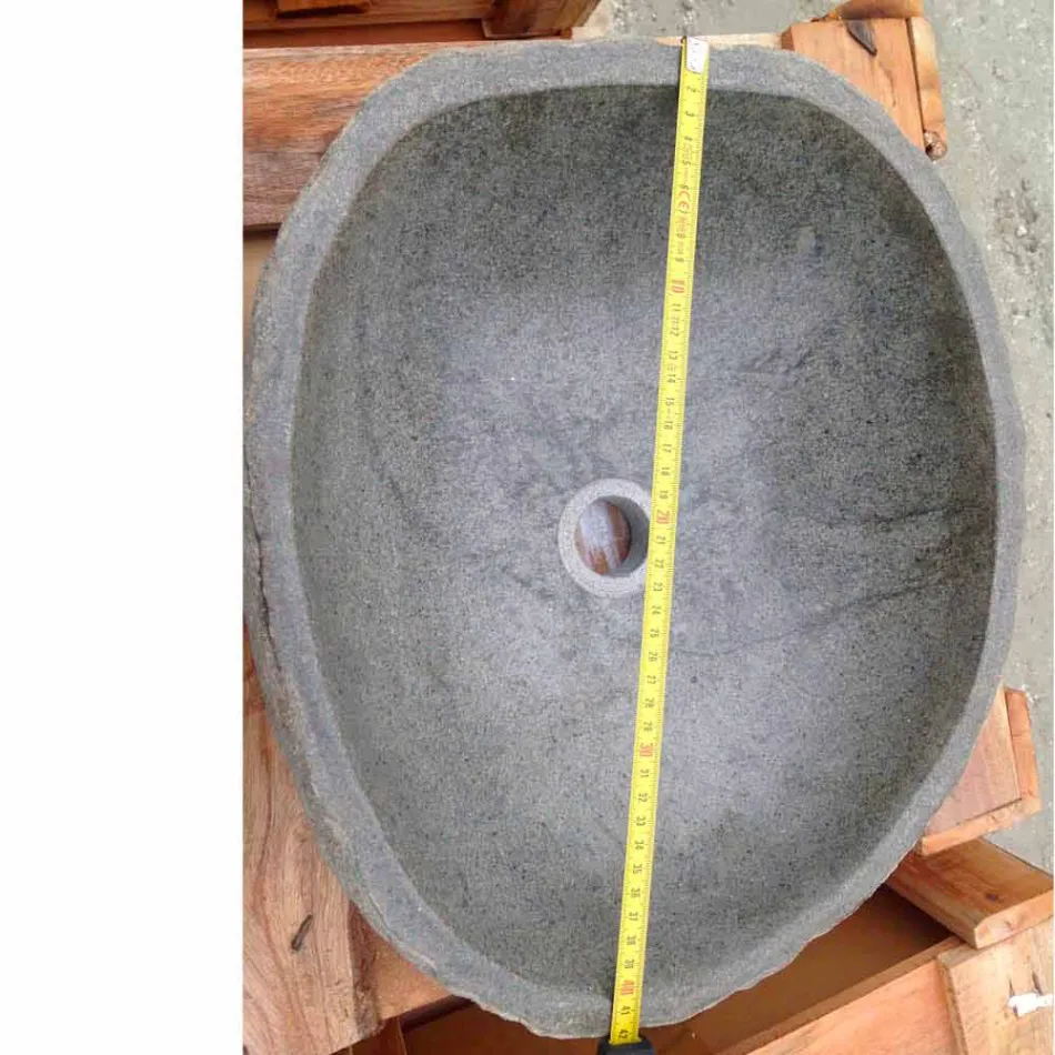 Lavabo sobre encimera artesanal en piedra natural Modern River - Aurea viadurini