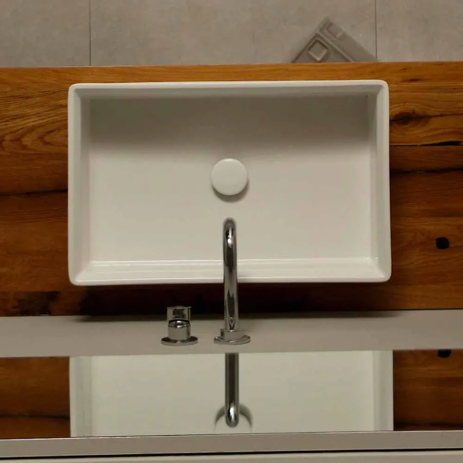 Lavabo sobre encimera con diseño de cerámica neoclásica realizado en Italia Debora viadurini