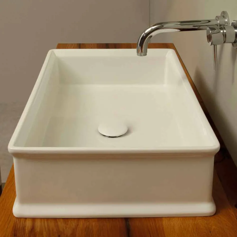 Lavabo sobre encimera con diseño de cerámica neoclásica realizado en Italia Debora viadurini