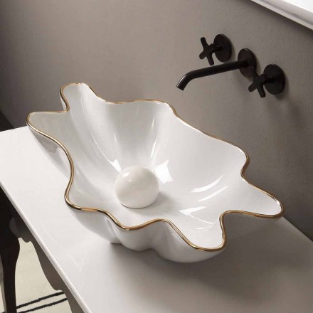 Lavabo sobre encimera de cerámica de diseño en oro blanco realizado en Italia Rayan viadurini