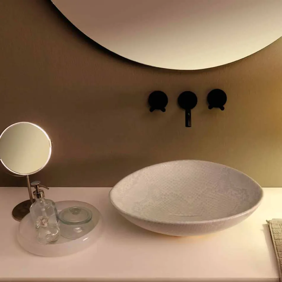 Lavabo sobre encimera de diseño de piel de serpiente blanco hecho Italia Animals viadurini