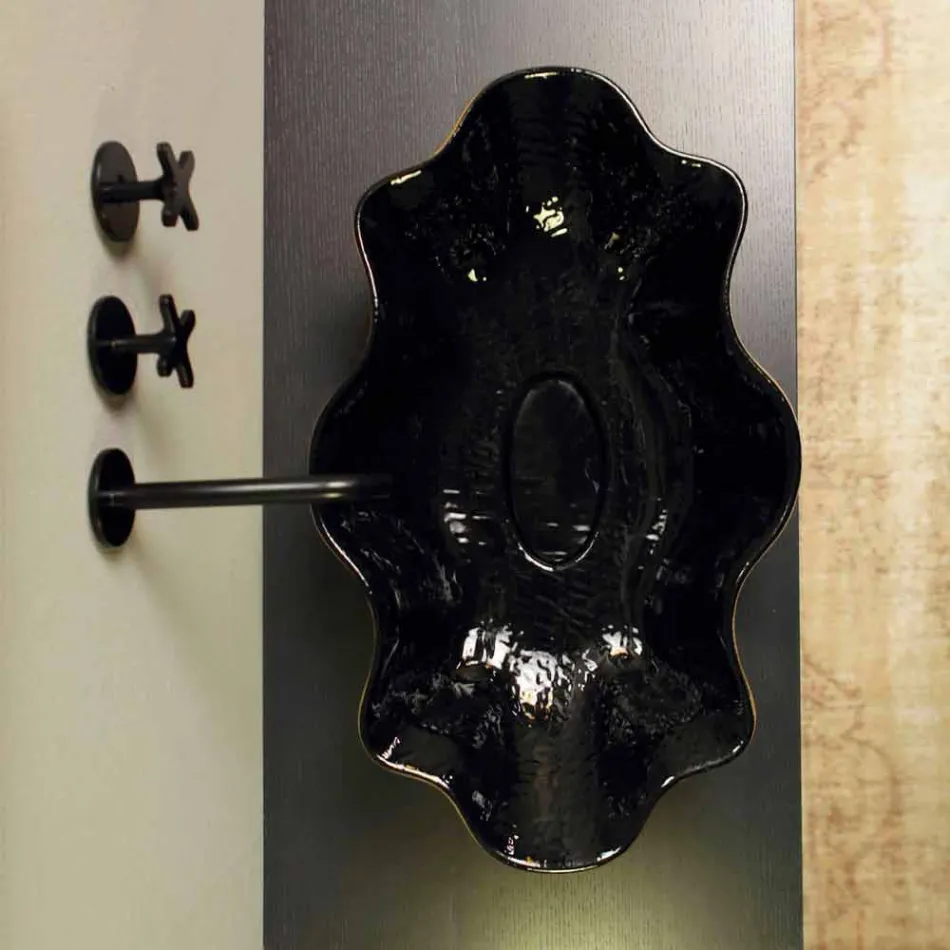 Lavabo sobre encimera de diseño negro y dorado hecho en Italia Cubo viadurini