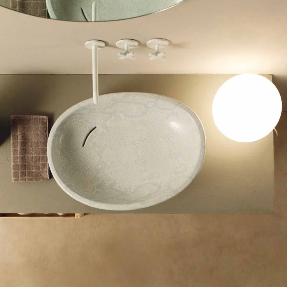 Lavabo blanco de cerámica con diseño de pitón fabricado en Italia Brillante viadurini