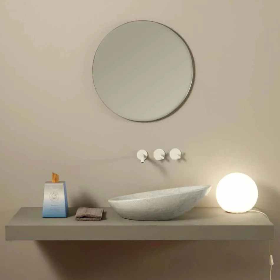 Lavabo blanco de cerámica con diseño de pitón fabricado en Italia Brillante viadurini