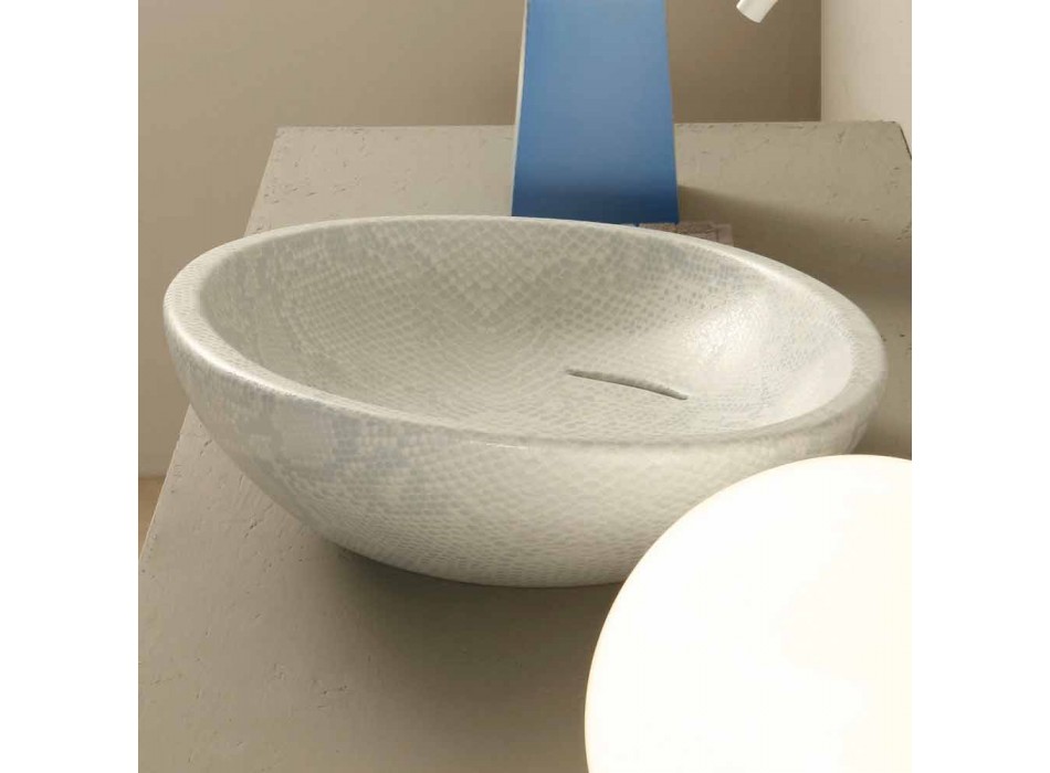 Lavabo blanco de cerámica con diseño de pitón fabricado en Italia Brillante viadurini