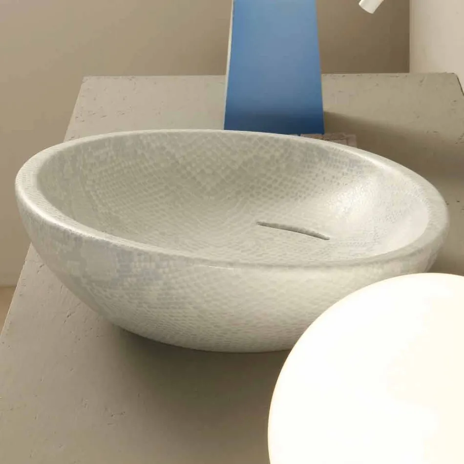Lavabo blanco de cerámica con diseño de pitón fabricado en Italia Brillante viadurini