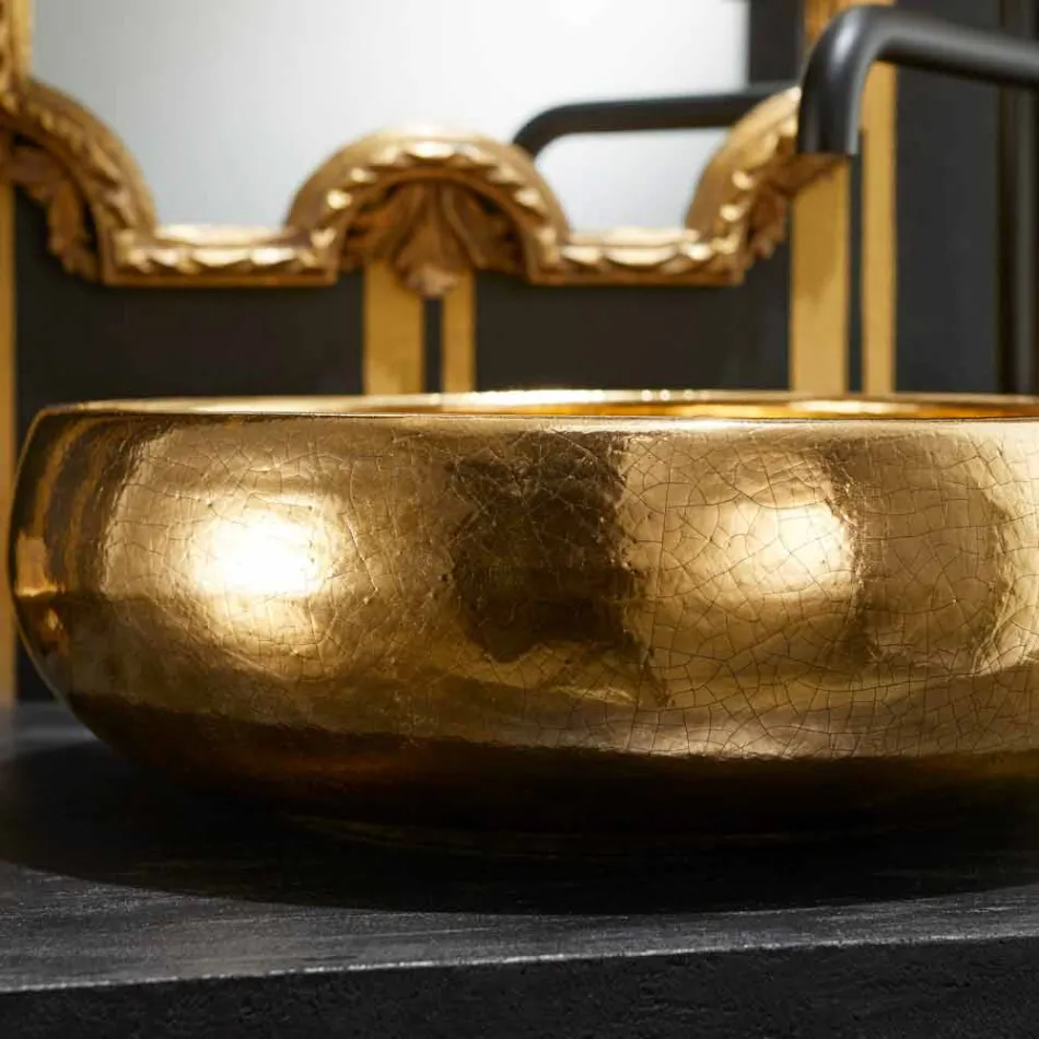 Lavabo sobre encimera de diseño raku oro hecho en Italia, Ramon viadurini