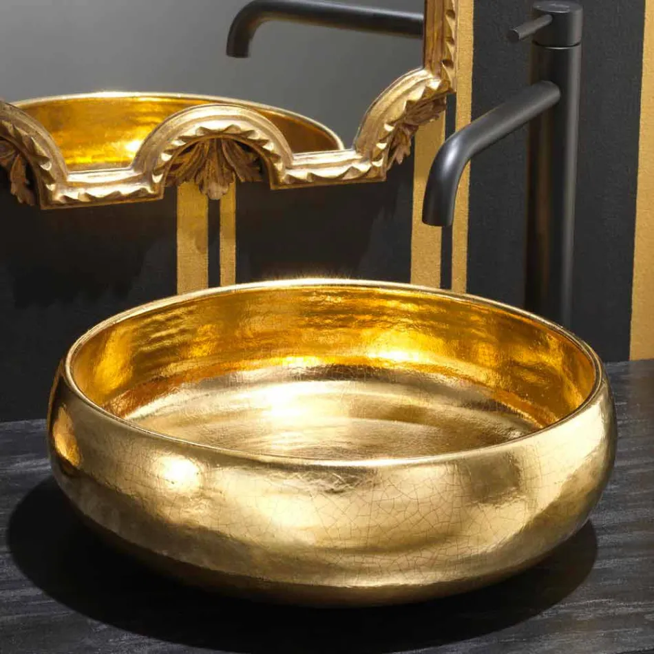 Lavabo sobre encimera de diseño raku oro hecho en Italia, Ramon viadurini