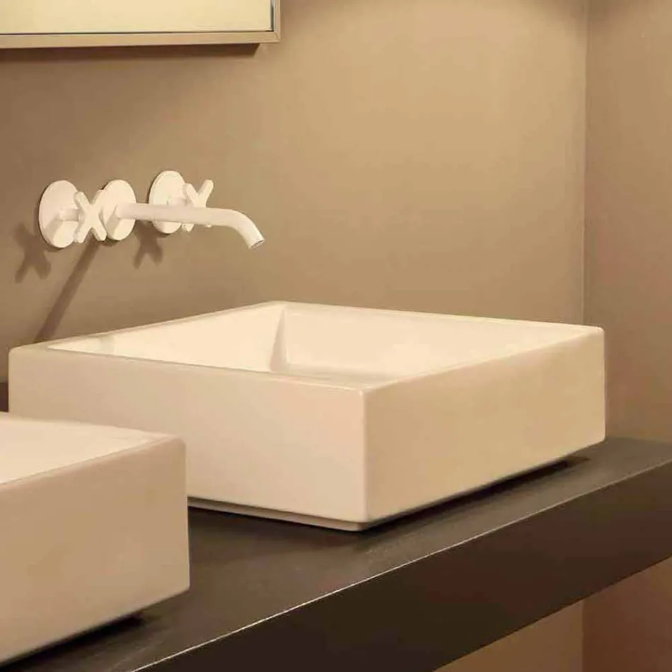 Lavabo rectangular de cerámica de diseño realizado en Italia Dalia viadurini