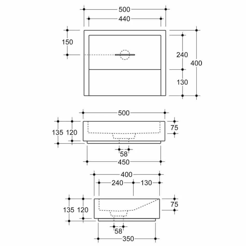 Lavabo rectangular de cerámica de diseño realizado en Italia Dalia viadurini