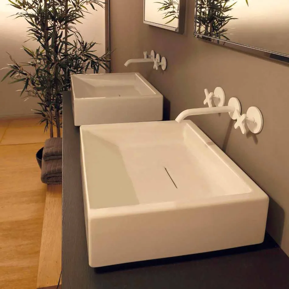 Lavabo rectangular de cerámica de diseño realizado en Italia Dalia viadurini
